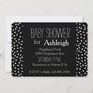 Invitación Ducha de bebé de Black and White Stars