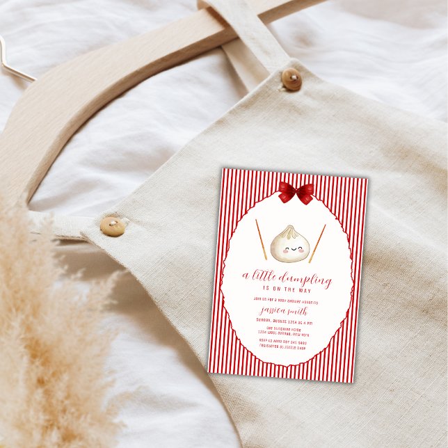 Invitación Ducha de bebé de bollo asiático de arco moderno ro (Red Modern Bow Asian Dumpling Baby Shower Invitation)