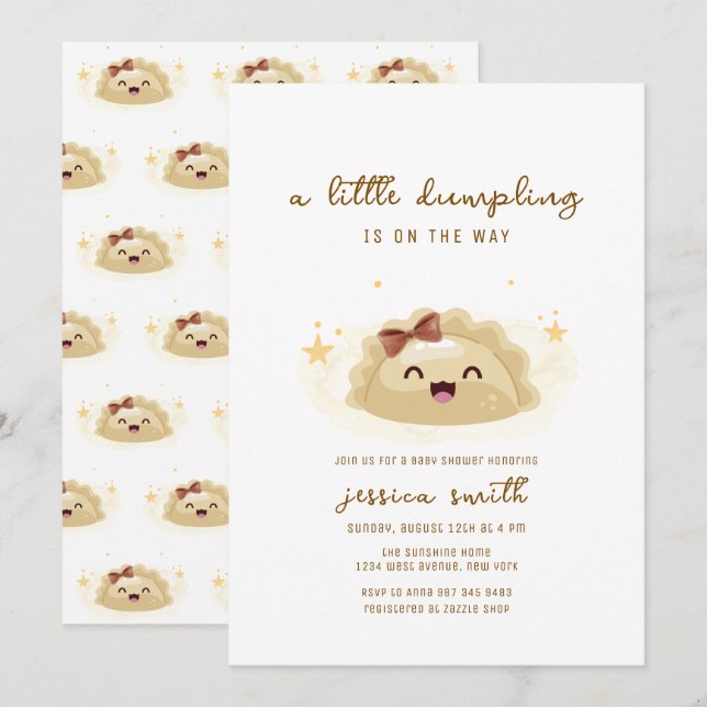 Invitación Ducha de bebé de bollo asiático kawaii neutral (Anverso / Reverso)