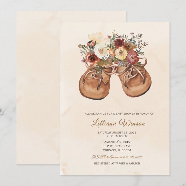 Invitación Ducha de bebé de botitas personalizables editables (Anverso / Reverso)