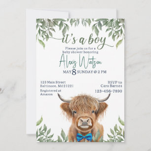 Invitación ducha de bebé de bovino de montaña