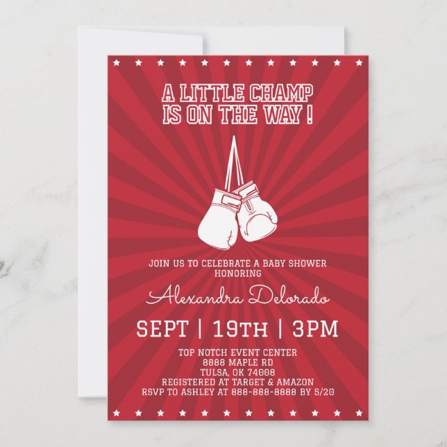 Invitación Ducha de Bebé de Boxeo (Anverso)