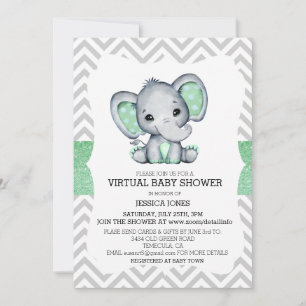 Invitación Ducha de bebé de brillo de chevron de elefante ver