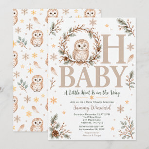 Invitación Ducha de bebé de búho invernal neutral