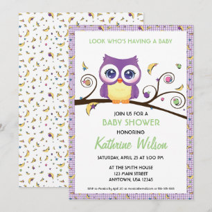 Invitación Ducha de bebé de búho neutral en género con garaba