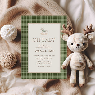 Invitación Ducha de bebé de caballo de juguete a cuadros eleg