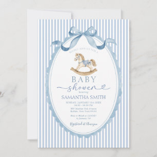 Invitación Ducha de bebé de caballo mecedor de rayas azules