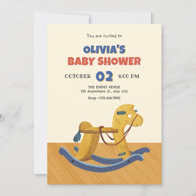 Invitación Ducha de bebé de caballos Rockefeller de madera (Anverso)