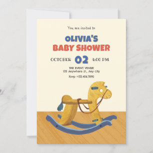 Invitación Ducha de bebé de caballos Rockefeller de madera