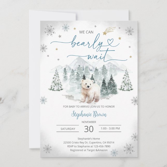Invitación Ducha de Bebé de Cachorro de Oso (Anverso)