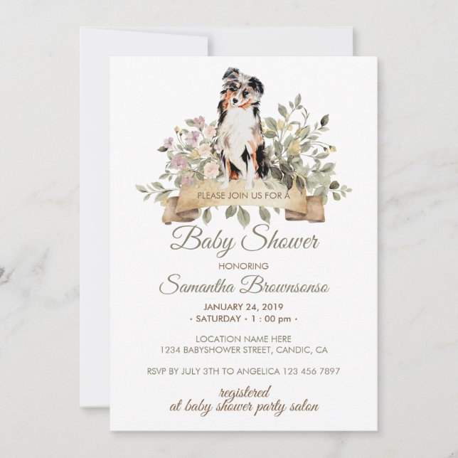 Invitación Ducha de bebé de cachorro de pastor australiano  (Anverso)