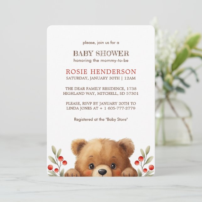Invitación Ducha de bebé de Cachorro y bayas de Rowan (Anverso de pie)