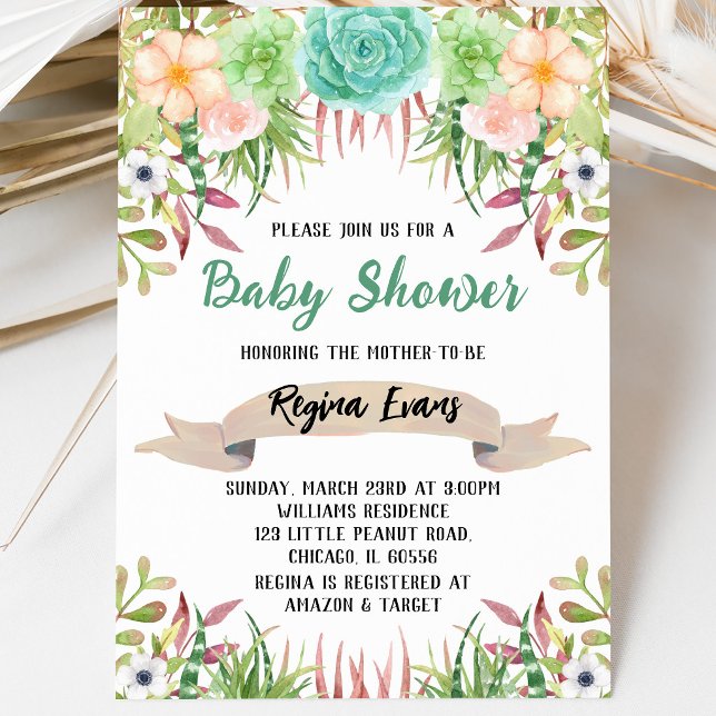 Invitación Ducha de Bebé de Cactus Floral (Subido por el creador)