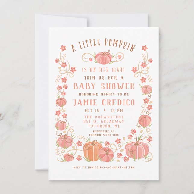 Invitación Ducha de bebé de Calabacita (Anverso)
