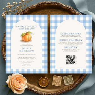 Invitación Ducha de bebé de calabacita a cuadros azules todo