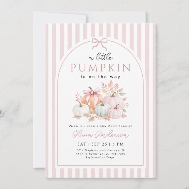 Invitación Ducha de bebé de calabacita de otoño (Anverso)