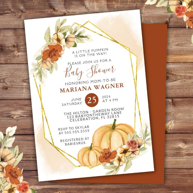 Invitación Ducha de bebé de calabacita floral de otoño rústic (Subido por el creador)