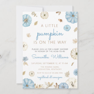 Invitación Ducha de bebé de calabaza azul niño, pequeña calab