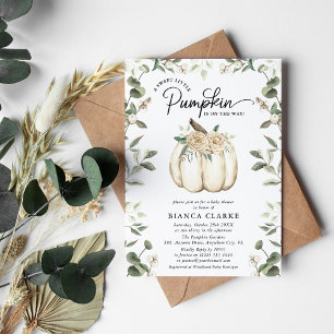 Invitación Ducha de bebé de calabaza blanca elegante y follaj