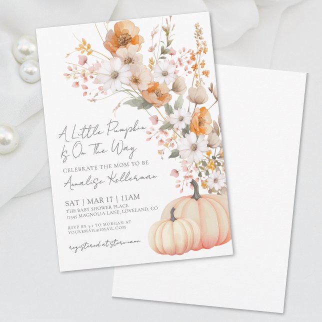 Invitación Ducha de bebé de calabaza de flores silvestres (Wildflower Pumpkin Baby Shower Invitation )