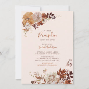 Invitación Ducha de bebé de calabaza floral otoñal rústica ro
