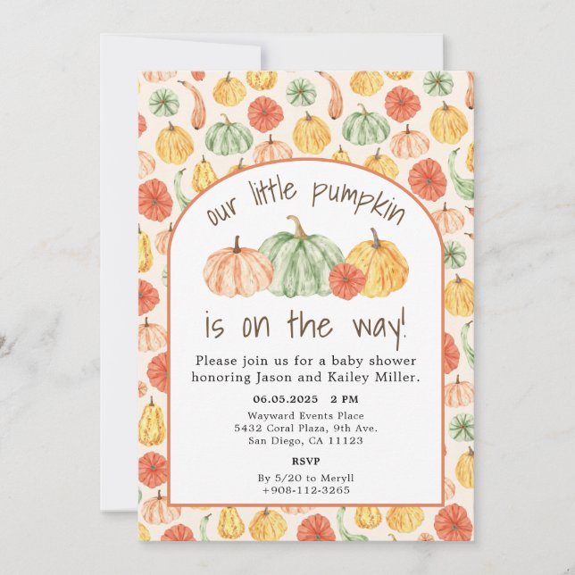 Invitación Ducha de bebé de calabaza otoñal (Anverso)
