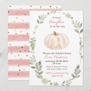 Invitación Ducha de bebé de calabaza rosa blanca dorada