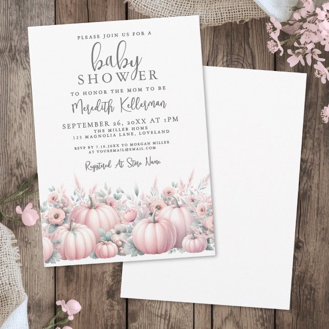 Invitación Ducha de bebé de calabaza rosa de otoño (Pink Pumpkin Fall Baby Shower Invitation)