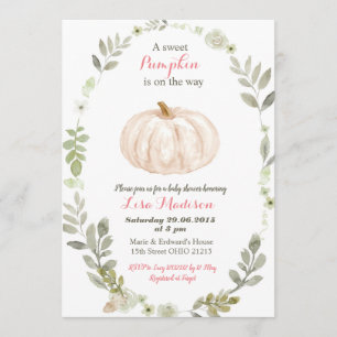 Invitación Ducha de bebé de calabaza verde floral