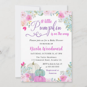 Invitación Ducha de bebé de calabazas florales de otoño en ac