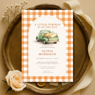 Invitación Ducha de bebé de camión calabacita a cuadros