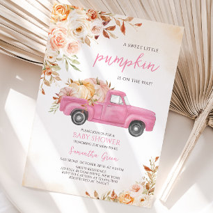 Invitación Ducha de Bebé de Camión de Calabaza Rosa