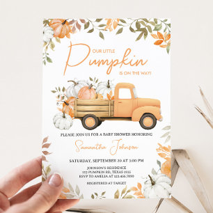 Invitación Ducha de bebé de camión naranja calabaza pequeña d