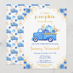 Invitación Ducha de bebé de camioneta azul de otoño de calaba