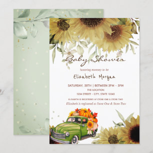 Invitación Ducha de bebé de camioneta calabaza girasoles