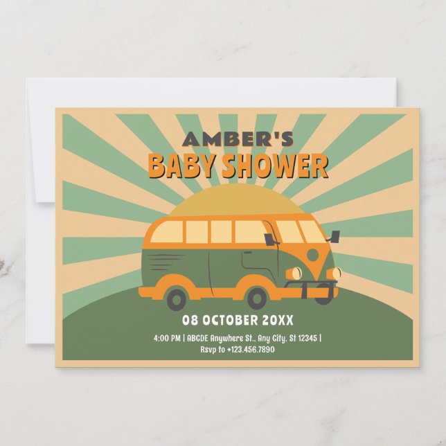 Invitación Ducha de bebé de camioneta de verano retro (Anverso)