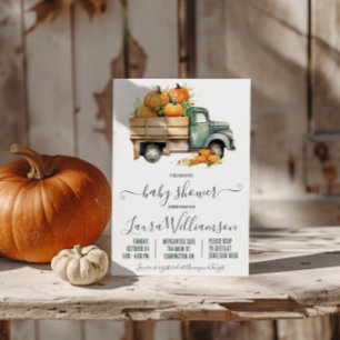 Invitación Ducha de bebé de Camioneta Vintage con Calabazas