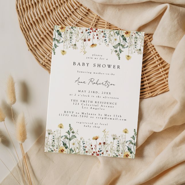 Invitación Ducha de bebé de campo de flores silvestres acuare (Subido por el creador)