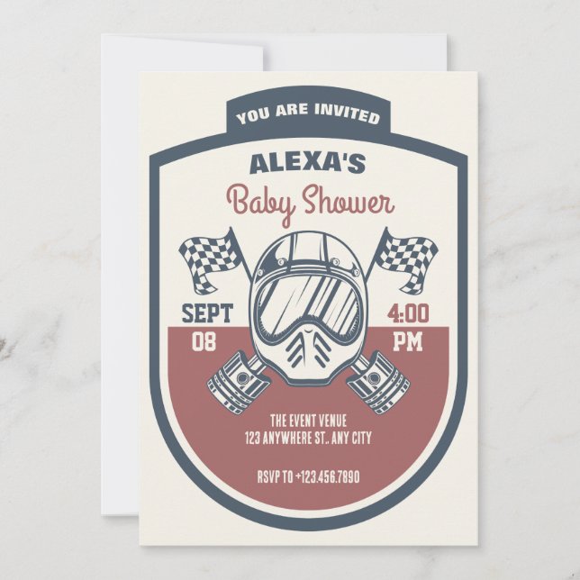 Invitación Ducha de bebé de carreras de motocicletas retro (Anverso)