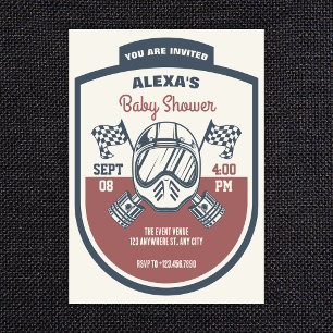 Invitación ducha de bebé de carreras de motocicletas retro