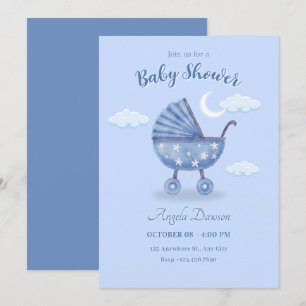 Invitación Ducha de bebé de carro azul