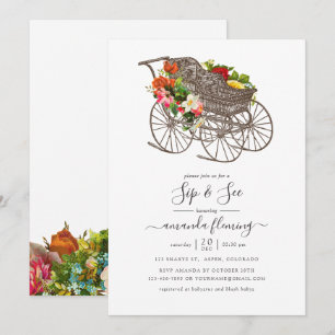 Invitación Ducha de bebé de carruaje de bebé floral vintage S
