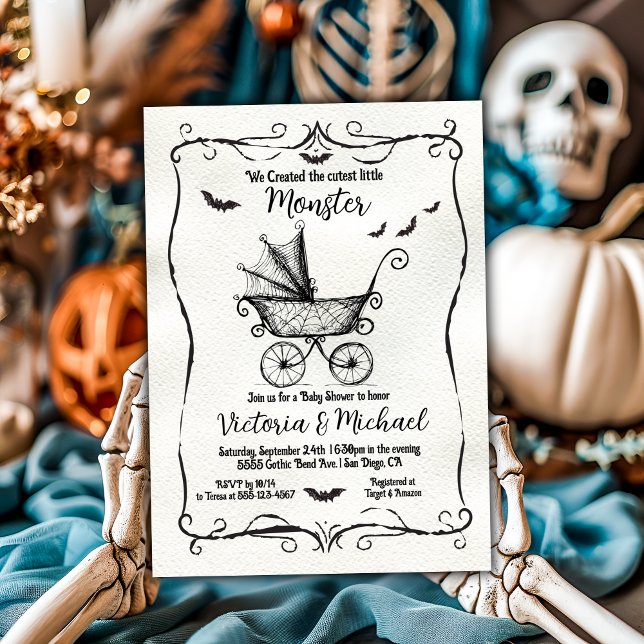 Invitación Ducha de bebé de carruaje de Halloween gótico (Subido por el creador)