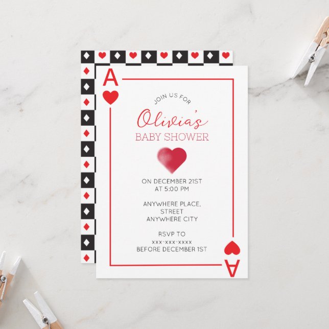Invitación ducha de bebé de cartas de corazones (Anverso/Reverso In Situ)