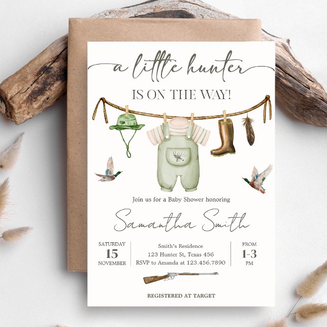 Invitación Ducha de Bebé de Caza de Patos (Little Hunter Duck Baby Shower Invitation)