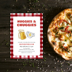 Invitación Ducha de bebé de cerveza y pañales a cuadros Huggi