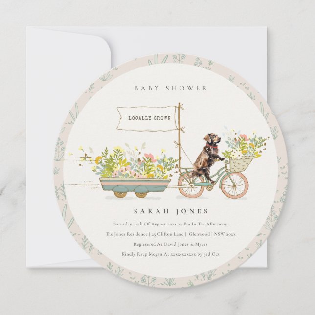 Invitación Ducha de Bebé de Chocolate Retriever Cultivado Loc (Anverso)