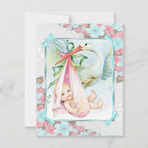 Invitación Ducha de bebé de cigüeña azul turquesa y rosa