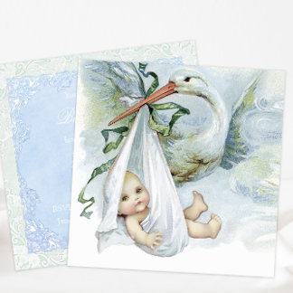 Invitación Ducha de bebé de cigüeña azul y verde