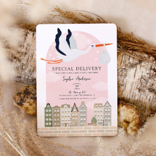 Invitación Ducha de bebé de Cigüeña Boho Entrega especial con